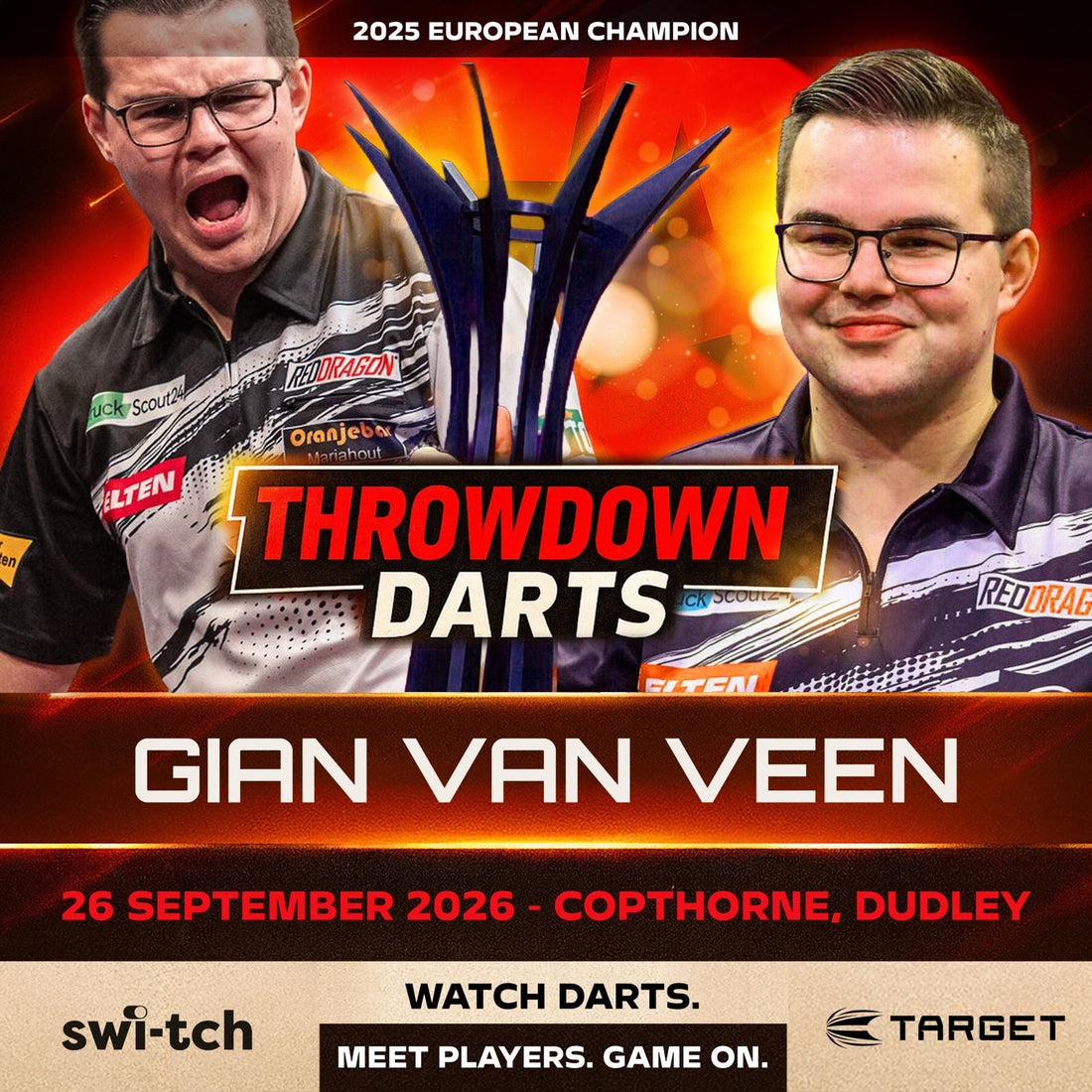 Gian van Veen live at Throwdown Darts, The Copthorne Merry Hill, Saturday 26 September 2026